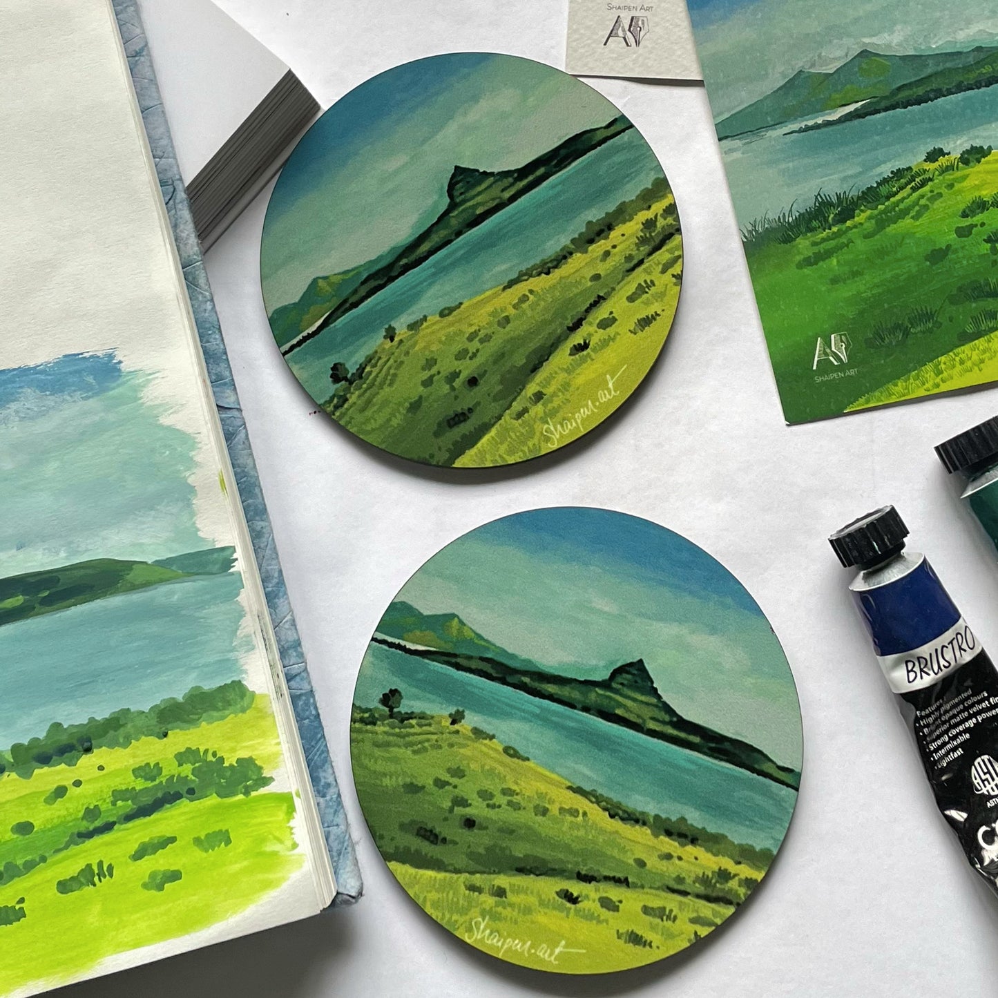Lake landscape Round Coaster- set of 2
