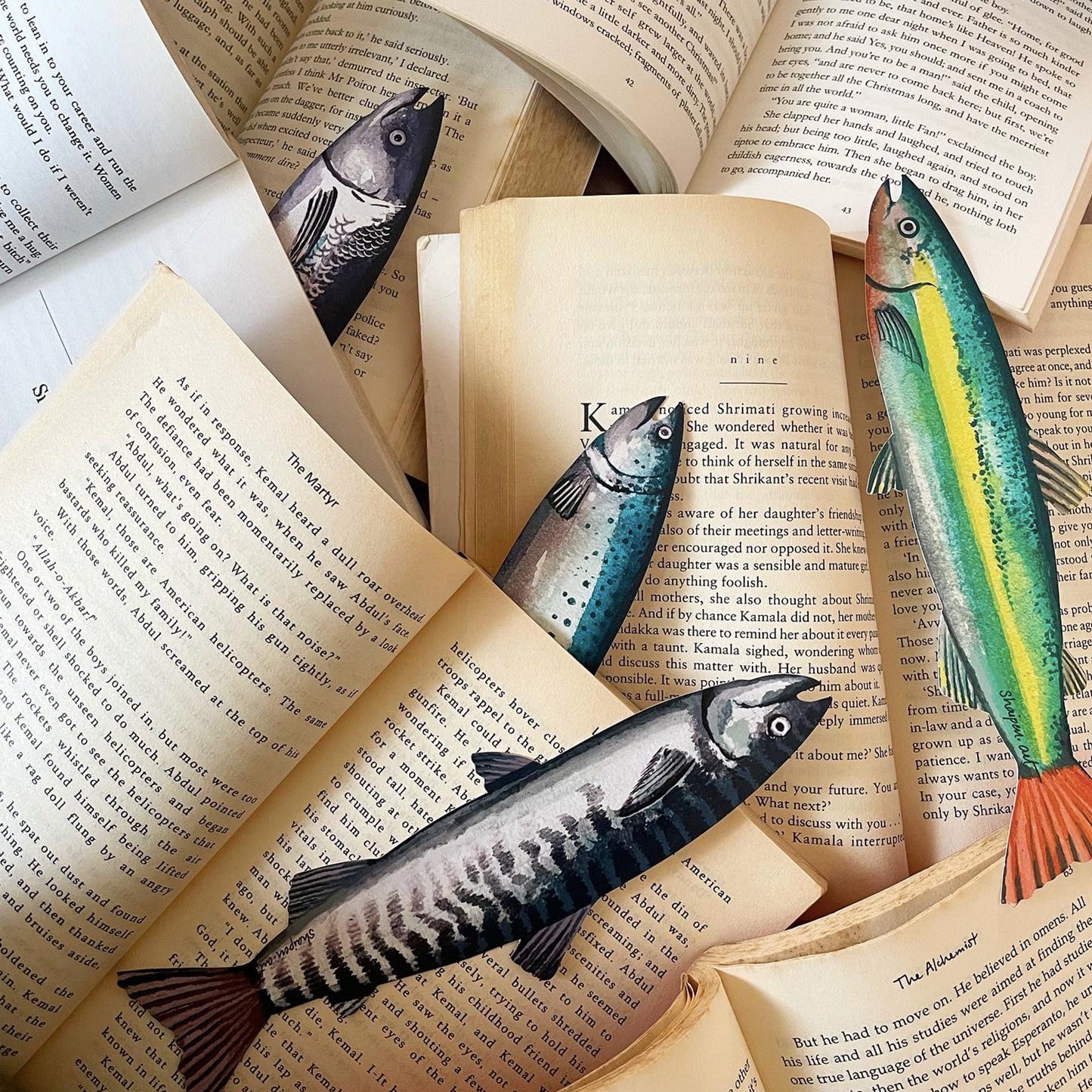 Fish Bookmark- Set of 2 Red+Blue