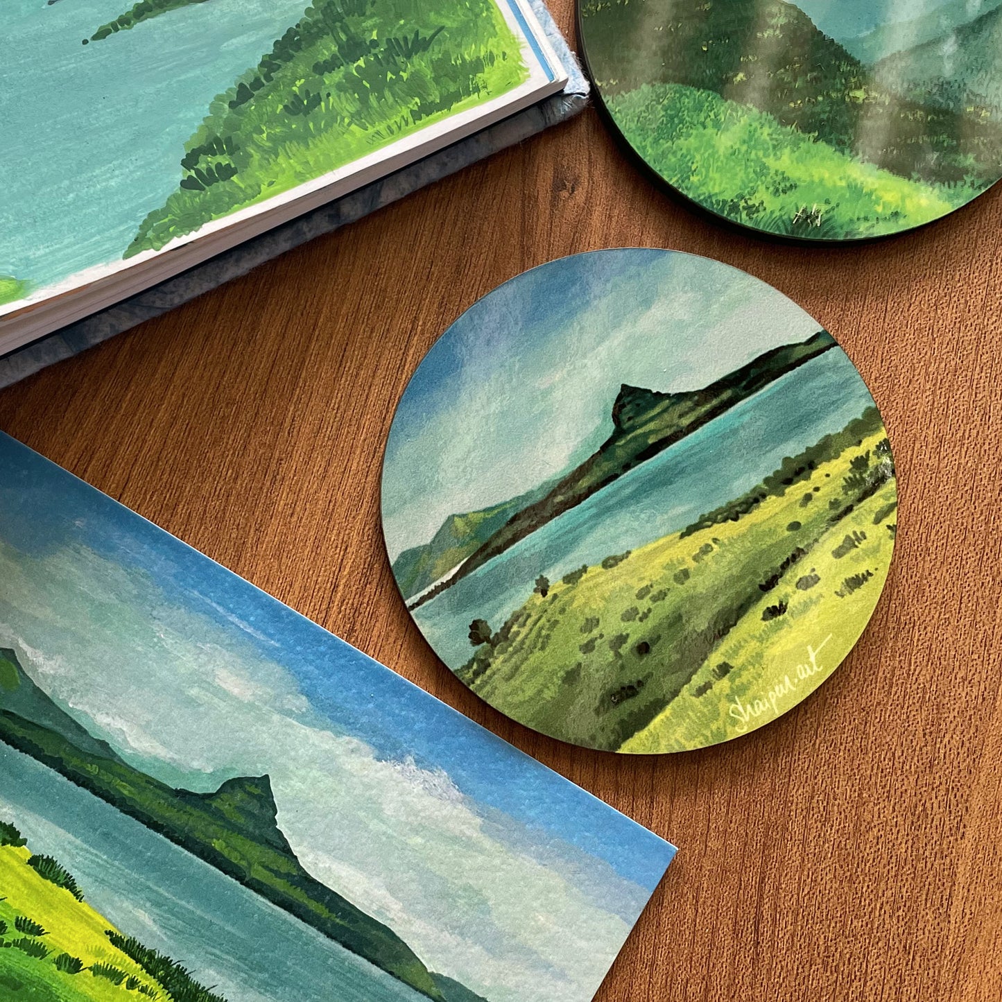 Lake landscape Round Coaster- set of 2